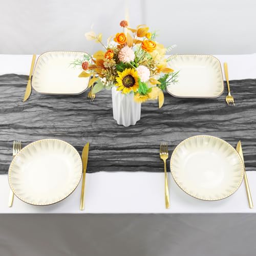 Black 35x120 Inch Boho Cheesecloth Table Runner - 4 Pack for Wedding & Party Decor