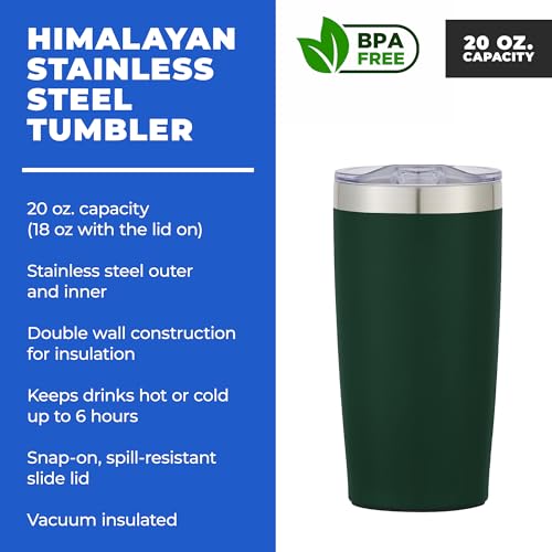 Dark Green 12 Pack 20 Oz Himalayan Stainless Steel Tumblers with Lid - Customizable Insulated Cups for Hot & Cold Drinks