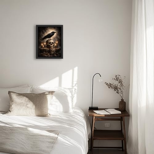 Gothic Crow Wall Art Canvas Print - Raven Skull Dark Academia Decor 8x10 with Variation - Crow