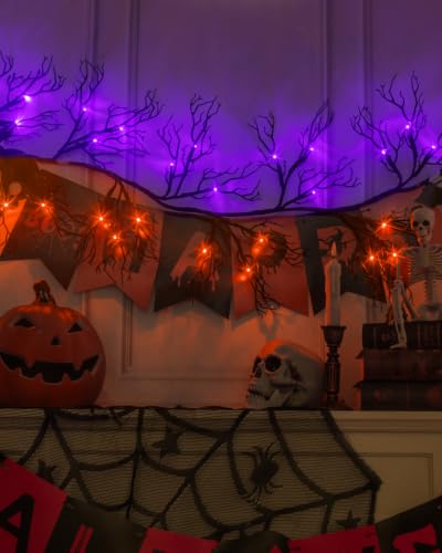 8 Modes 6 Ft Halloween Vine Lights with Purple & Orange LEDs, Timer, Battery Operated