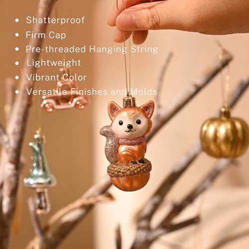 Fall Woodland Tree Ornaments Set - Squirrel, Pumpkin, Mushrooms & Harvest Decor