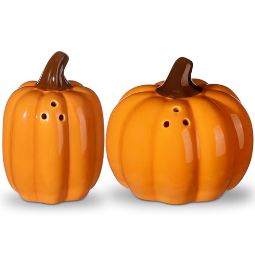 Fall Pumpkin Salt and Pepper Shakers - Orange Ceramic Set for Harvest Decor