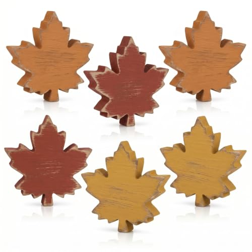 Fall Wooden Leaf Decorations Set - 6pcs Rustic Autumn Home Decor