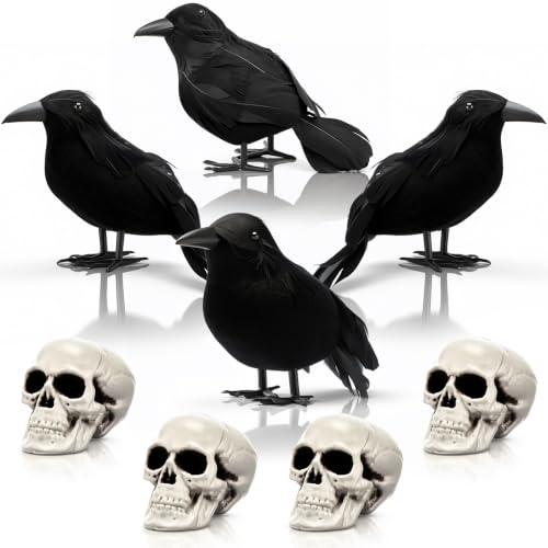 Halloween Crow and Skull Decor Set - Spooky Gothic Halloween Decorations