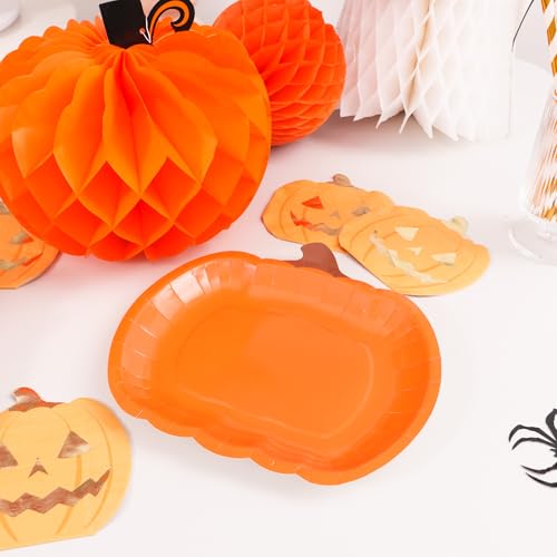 9-Inch Pumpkin Paper Plates - Fall Thanksgiving Party Tableware - Pack of 50