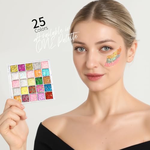 25 Colors Face & Body Glitter Gel Palette for Makeup, Festival & Costume