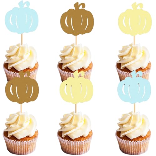 Pumpkin Cupcake Toppers Glitter Picks - Fall Harvest Party Decorations - 24 Pcs - Pumpkin-1