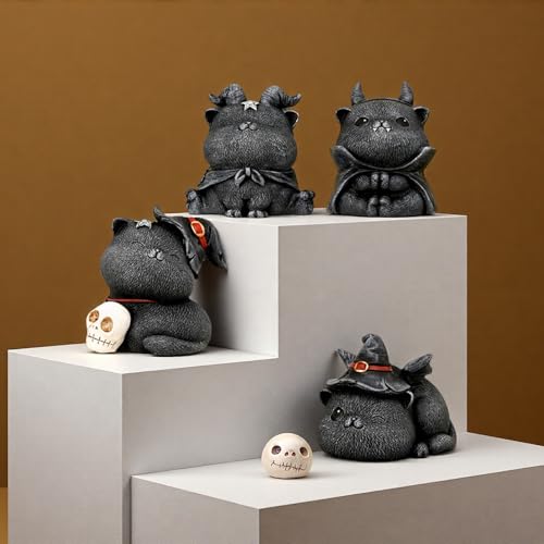 Satanic Black Cat Statue Gothic Halloween Decor - Style B
