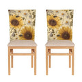 Dining Chair Covers Set of 2 - Sunflowers & Daisy Bees Pattern, Beige, 19.7x23.6 Inches - Halloween & Christmas Decor