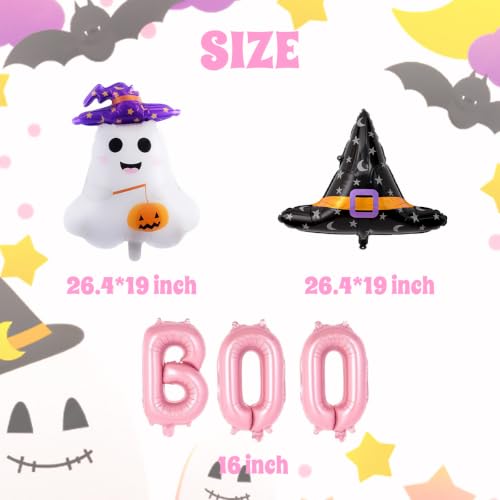 Halloween Balloon Set with Ghost & Witch Hat Foil Balloons - Pink Party Decorations