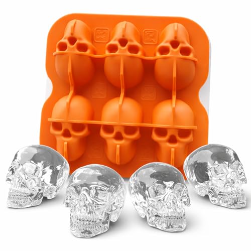 Skull Ice Cube Mold - Orange Silicone Ice Tray for Whiskey & Cocktails
