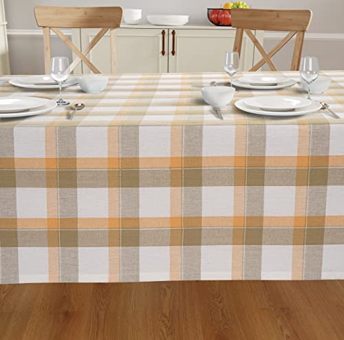 Rectangle Cotton Table Cover - Orange Tartan 60 x 104 Inches - Kitchen & Dining