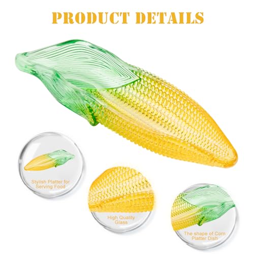 Glass Serving Plate - Corn Shaped Snack Platter for Holidays & Parties - 8.3 x 2.6 Inch