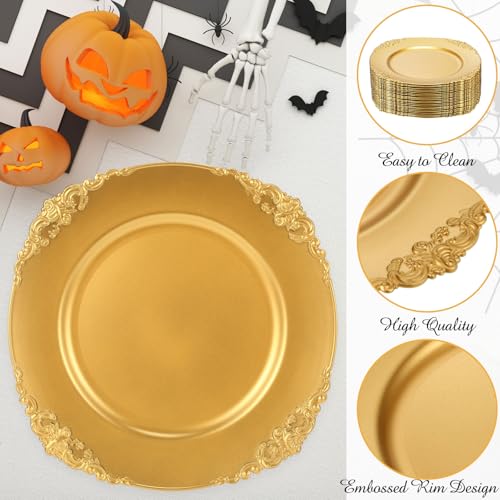 36 Pack 13 Inch Gold Embossed Round Charger Plates - Elegant Plastic Dinnerware