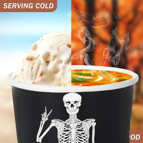 Halloween Skeleton Snack Cups - 50 Pack 8oz Disposable Black & White Party Bowls