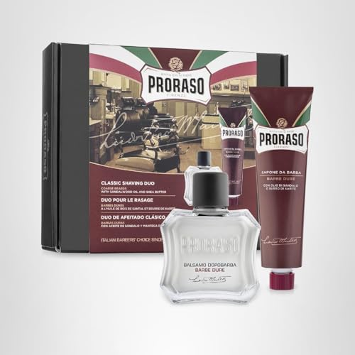 Proraso Shaving Kit - Nourishing Shaving Cream & After Shave Balm for Coarse, Thick Beards - Premium Italian Shave Kit Duo for Men - Gift Set for Men