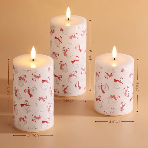 Eywamage Bear Winter Christmas LED Pillar Candles with Remote - Set of 3
