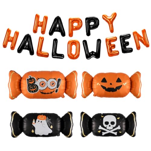 Halloween Balloons Decorations Set - Orange Black Foil Candy & Letter Balloons for Party Backdrop