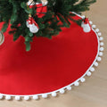 Red Christmas Tree Skirt 48 Inch with Pom Poms - Nonwoven Holiday Decor