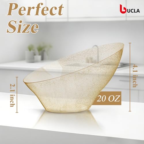Gold Glitter Plastic Serving Bowls - 20oz Disposable Snack & Fruit Bowls, Set of 12