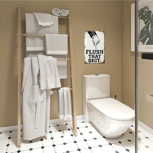 Bathroom Metal Tin Sign - Flush That Shit Reminder - Toilet Humor Decor