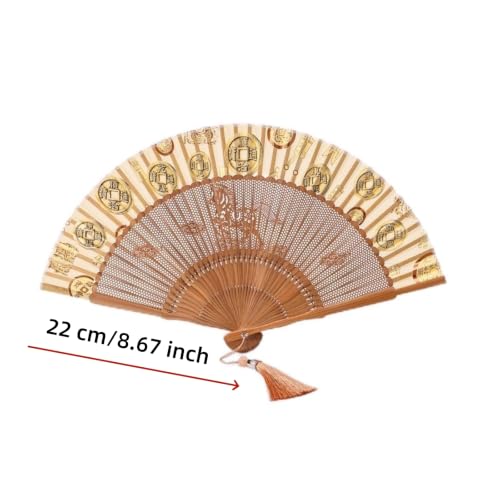 Hand Held Fan for Women Japanese Vintage Bamboo Silk Elegant for Dance Festival Wedding Party - Medium / Get Rich Quick