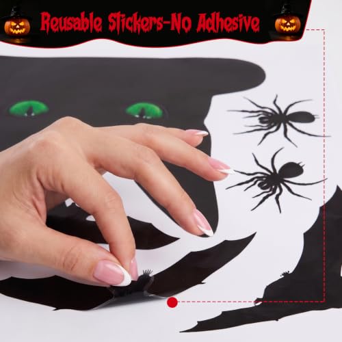 Halloween Window Clings - Large Black Cat, Bat & Spider Silhouette Decals