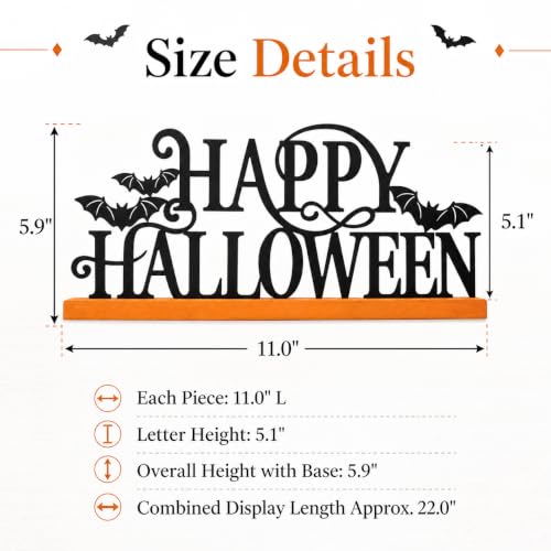 Halloween Wood Sign with Bat Cutouts - Spooky Holiday Decor