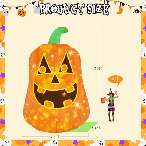 Giant Pumpkin Inflatable Halloween Decoration - 12FT Outdoor & Indoor Yard Decor with Built-in LED Lights & Flashing Light - Variation of THIS listing