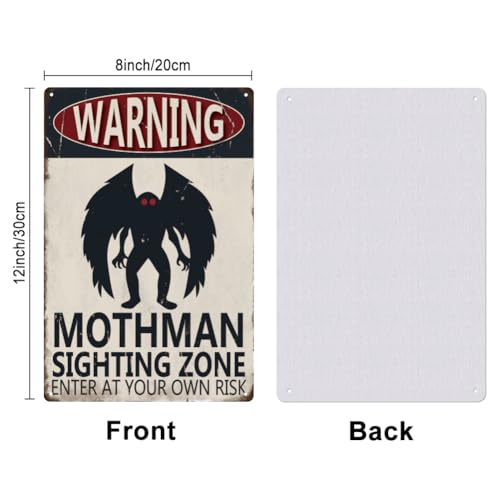 Mothman Sighting Zone Tin Sign - Cryptid Paranormal Warning Decor - 12x8 Inches