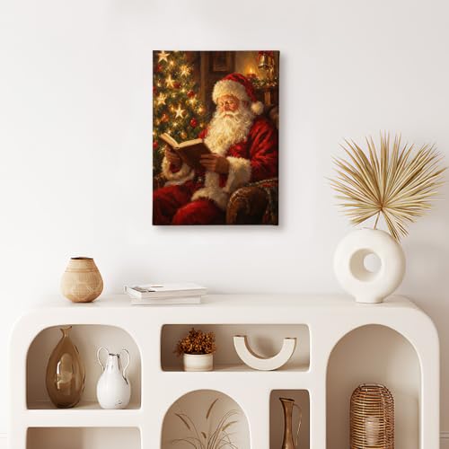 Christmas Santa Wall Art Canvas - Framed 11x14 Inches - Holiday Decor - Read Variation