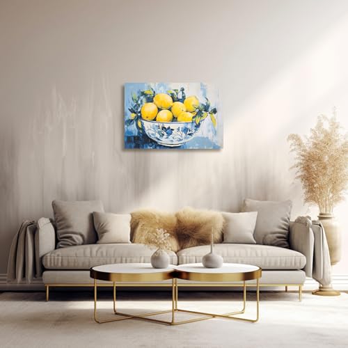 Blue Lemon Wall Art Citrus Prints for Kitchen & Bathroom Decor - 18" x 12"