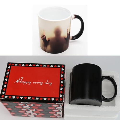 Color-Changing Halloween Zombie Coffee Mug - Black Blood Palm 75°C Thermosensitive Cup