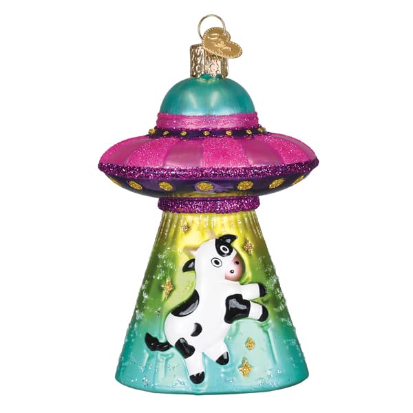 Whimsical Cow Abduction Christmas Ornament - Handcrafted Glass Holiday Decor