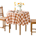 Gingham Linen Tablecloth 90 Inch Round Rust Plaid Checkered - Elegant Dining Decor