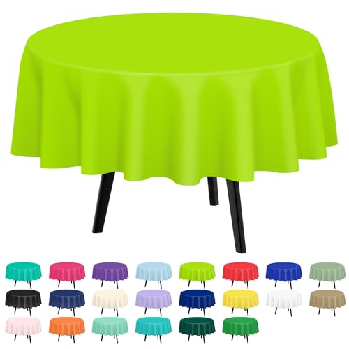 6 Pack Lime Green Round Disposable Plastic Tablecloths - 84 Inch for Events & Parties