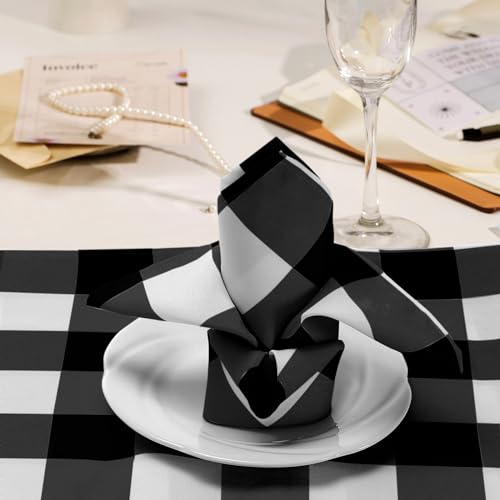 Buffalo Plaid Cloth Napkins Set of 100 - 17x17 Inch Waterproof Gingham Style Black White