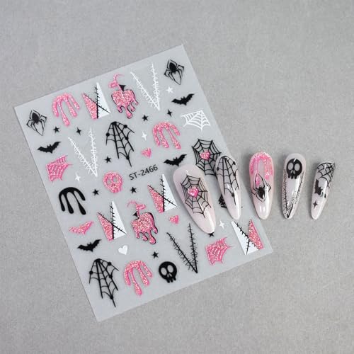 Halloween Nail Art Stickers 3D Self-Adhesive Decals Pumpkin Bat Ghost Pink Glitter - Variation of This Listing 4