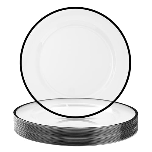 25 Pack 12-Inch Clear Charger Plates with Black Rim - Decorative Tableware