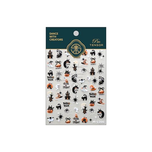 Halloween 5D Embossed Nail Art Stickers - Black Naughty Cat Style01 with Ghost Pumpkin Web Designs