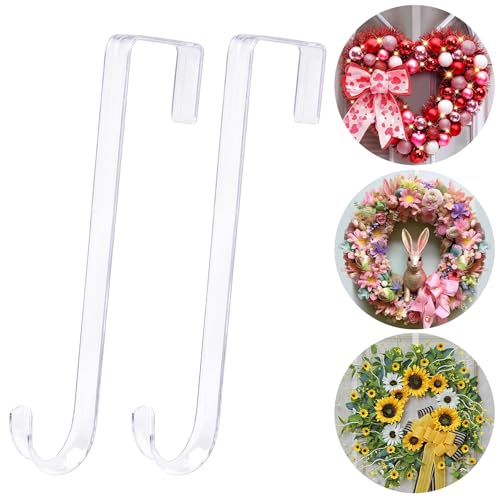 Clear 12-Inch Wreath Hangers for Front Door, 2 Pack Christmas Easter Decorations - Variation: Clear-12IN 2Pack