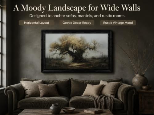Dark Old Tree Gothic Wall Art - 24x16 Inch Framed Landscape Decor