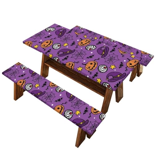 Halloween Picnic Table Cover with Bench Covers 94 x 30 in - Fitted & Elastic Band
