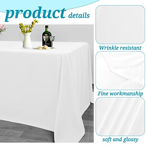 White Polyester Tablecloths 90x156 inch Pack of 6 for 8ft Tables - Wedding & Party Use