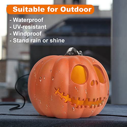 9-Inch Jack O Lantern Halloween Pumpkin Lantern Lighted Decor - Indoor/Outdoor, LED Bulb, Weather-Resistant, Shatterproof, Family Safe, Variation of Skull