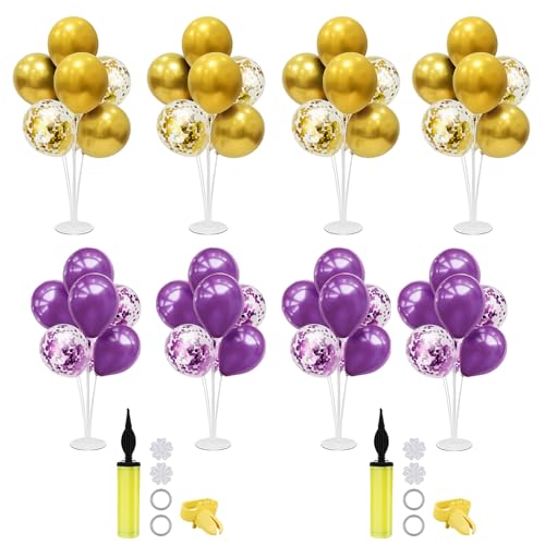 Purple and Gold Balloon Centerpieces Set for Celebrations - 8 Pieces