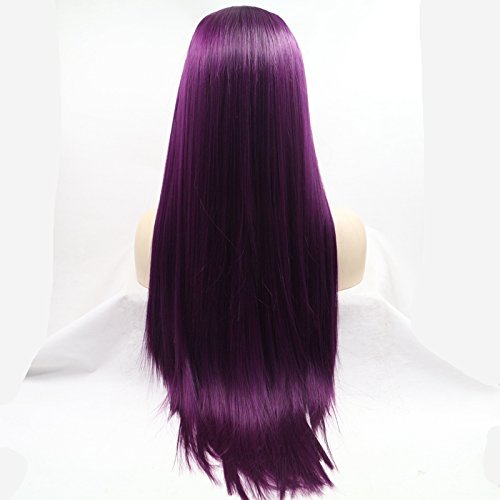 xiweiya Purple Lace Front Wig Long Silky Straight Piano Purple Synthetic Lace Front Wig Natural Hairline Heat Resistant Fiber Wig for Women 24inch Wig 150% Density Hair Wigs