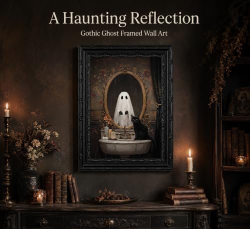 Ghost Halloween Canvas Wall Art 16x12 Inches - Framed Gothic Ghost Decoration