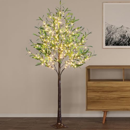 Lighted Olive Tree Artificial Indoor 6Ft with Fairy Lights - Realistic Decor