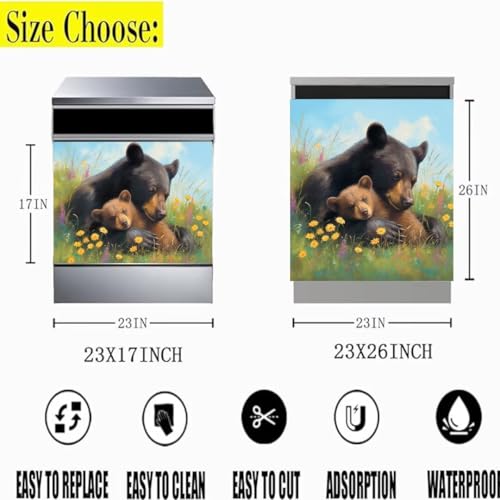 Mama Bear and Cubs Dishwasher Magnet Cover - Magnetic Vinyl Kitchen Decor, 23 x 26 Inches